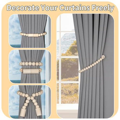 Meplait Magnetic Curtain Tiebacks, 2 Pack Boho Curtain Tie Backs, Nature - color: Nature-cylinder