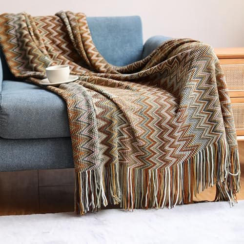 Throw Blanket Bohemian Knitted with Tassel 50x60 Inch (Yellow) - color: Yellow