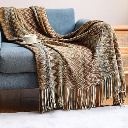 Throw Blanket Bohemian Knitted with Tassel 50x60 Inch (Yellow) - color: Yellow