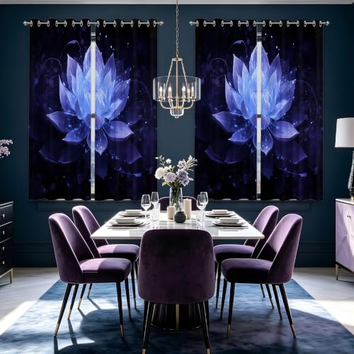 Black Navy Blue Blackout Curtains, Lotus Drapes 63 inches length, 2 Panels - color: Black and Blue, size: 52"W x 63"L (Pack of 2)