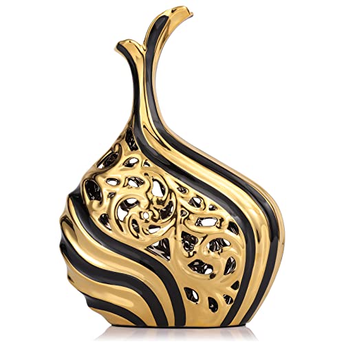 14.9" Tall Large Floor Vase Decorative, Black Gold Floor Large Vases, Wedding Premium Decor Pampas Grass Single Flower Vases, Modern Tall Floor Vase for Living Room Dining Room Entryway Home Decor - color: Black and Gold, size: Small