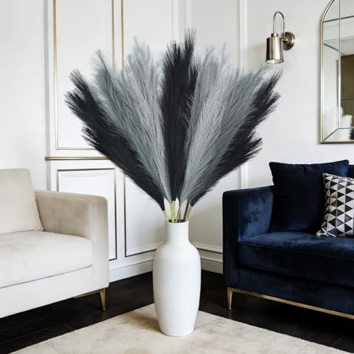 Faux Pampas Grass, 8 Pcs 35.4" Tall Pampas Grass Vase Filler, Mixed Color - color: Black, Grey, Silver, size: 35.4inch-8Pcs