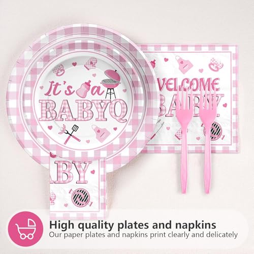 Grencian 96 Pcs BBQ Baby Shower Decorations for Girls, Serves 24 - style: Pink BBQ Kit
