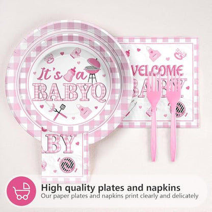 Grencian 96 Pcs BBQ Baby Shower Decorations for Girls, Serves 24 - style: Pink BBQ Kit