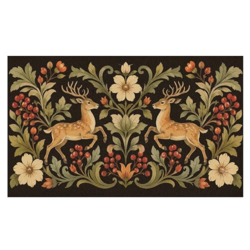 Boho Deer Floral Faux Coco Coir Doormat Door Mat 17x30 Inch - color: Boho Deer 01