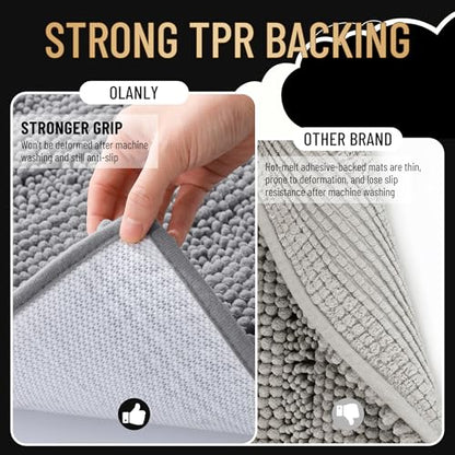 OLANLY Thick Small Bathroom Rugs 24x16, Soft Chenille Bath Rugs, Grey - color: Grey, size: 24" X 16"