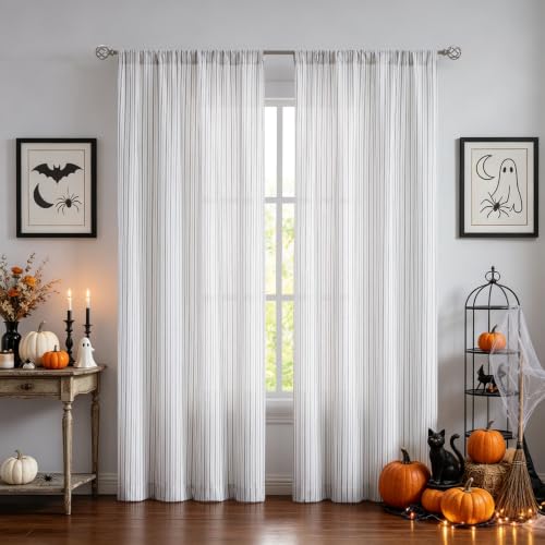 SXZJTEX Black White Pinstripe Curtains 84 Inch Bedroom Living Room - color: Black, size: 40"W x 84"L (Pack of 2)