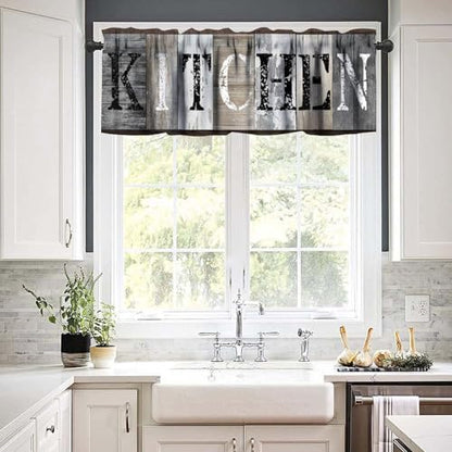 Farmhouse Wooden Kitchen Valance Curtains, Rustic Country Board Plank Window Curtain Valances for Dinning Room Living Room Restaurant, 54x18 Inch - color: Kitchen-8, size: 53"W x 18"L (Pack of 1)