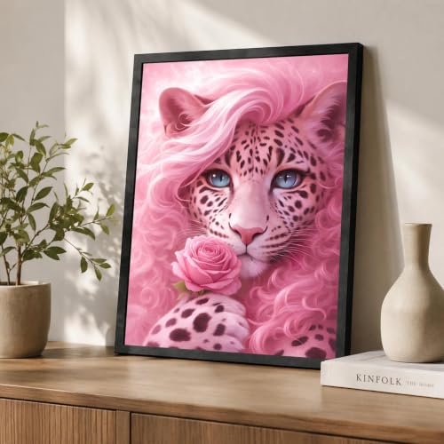 Black Framed Leopard Wall Art, Pink Pictures Wall Decor, 12x16 in - color: Pink-Leopard