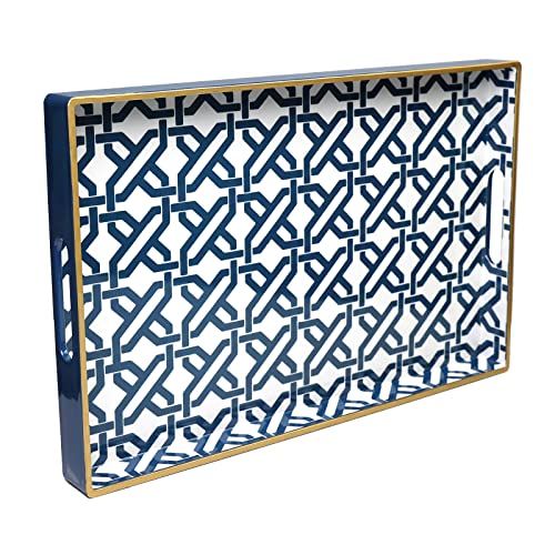 Spsyrine White Serving Tray, Plastic Marbling Tray for Coffee Table, Stylish Rectangular Decorative Tray with Handles, Ottoman Tray for Living Room, Bathroom, 15.6” X 10.2" - color: White