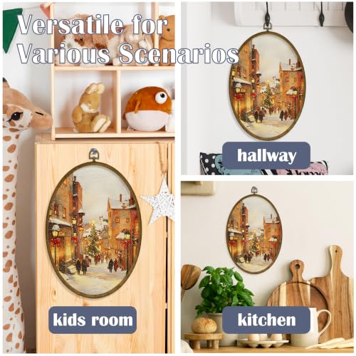 JMENGSSFL Christmas Tree City Street Snowy Oval Wall Art Decor 8.6x11.4 - color: Christmas-18