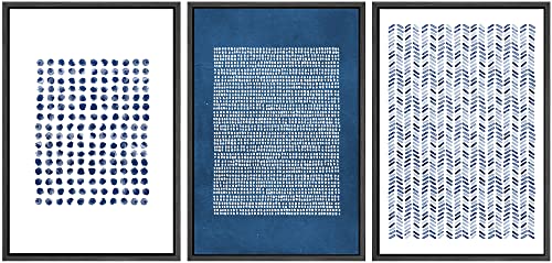 SIGNWIN Framed Canvas Print Wall Art Set Blue Geometric Pattern Landscape Abstract Shapes Illustrations Modern Art Decorative Boho Relax/Zen Nordic for Living Room, Bedroom, Office - 16"x24"x3 Black - color: A13-2207-m34, size: 16"x24"x3 Panels Black