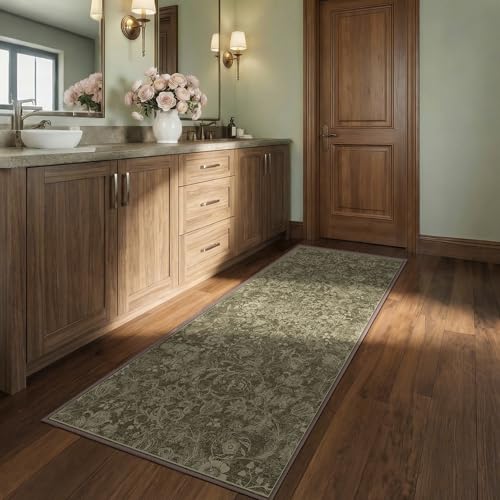 Deerly Floral Hallway Runner Rug 2x6, Washable Kitchen Rug Non Slip, Coffee - color: Coffee, size: 2'x6'