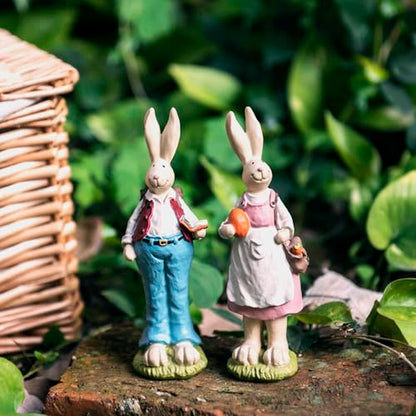 Easter Bunny Figurines Set of 2, Resin Rabbit Couple Decor, 6.1 Inch