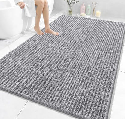 OLANLY Large Bathroom Rugs 70x46, Thick Soft Absorbent Chenille Bath Rugs - color: Grey, size: 70" x 46"