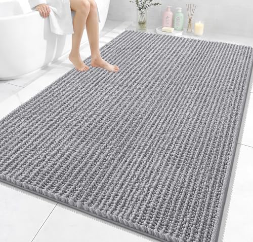 OLANLY Large Bathroom Rugs 70x46, Thick Soft Absorbent Chenille Bath Rugs - color: Grey, size: 70" x 46"