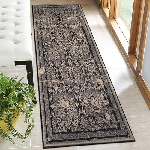 Vaukki Hallway Runner 2x6 ft, Beige Black Vintage Shaggy Soft Kitchen Rug - color: Beige and Black, size: 2' x 6'(Runner)
