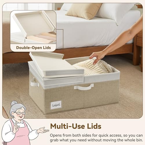 GRANNY SAYS Extra Large Storage Bins with Lids, Closet Bins, White&Khaki - color: White/Khaki, size: Extra Large - 1 Pack