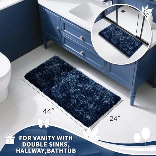 Yimobra Long Bathroom Rug Non Slip 44x24, Extra Thick Soft Absorbent Chenille Bath Mat, Machine Washable Quick Dry Bath Rugs for Bathroom Floor, Tub and Shower, Home Decor Accessories, Blue - color: Blue, size: 44" X 24"
