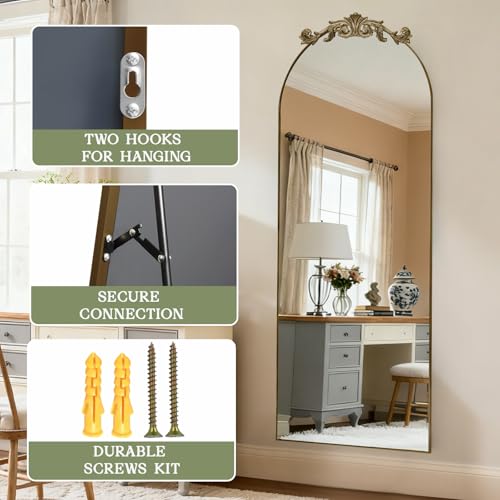 MISSDAY Vintage Full Length Mirror 65"x24" Baroque Arched Mirror, Bronze