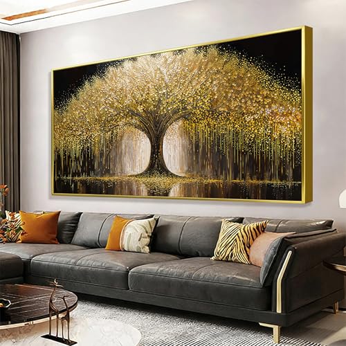 Gold Framed Wall Art Decor 29.5"x58" Tree Of Life Wall Art For Living Room - color: HX5D, size: 59"L x 29"W