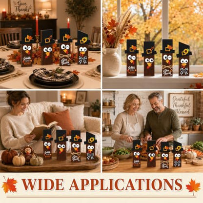 4Pcs Thanksgiving Wooden Turkey Table Centerpieces Fall Harvest Decorations