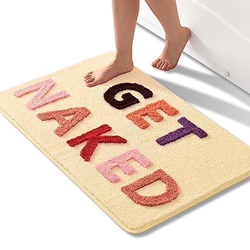 QJHOMO Get Naked Bath Mat Cute Funny Bathroom Rug Non Slip, 24" x 36" - color: Beige, size: 2' x 3' (Rectangular)