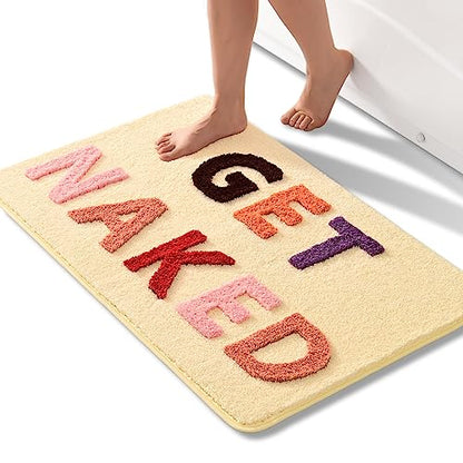 QJHOMO Get Naked Bath Mat Cute Funny Bathroom Rug Non Slip, 24" x 36" - color: Beige, size: 2' x 3' (Rectangular)