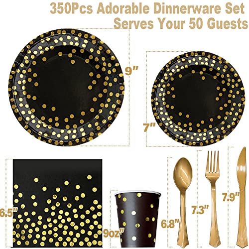 AIRE Black Gold Paper Plates, 350PCS Disposable Dinnerware Set for 50 - color: 350pcs Black and Gold