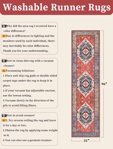 SERISSA 2'6"x8' Washable Non Slip Boho Runner Rug for Hallway，Rust - color: Rust/Multi, size: 2'6" x 8' (Runner)
