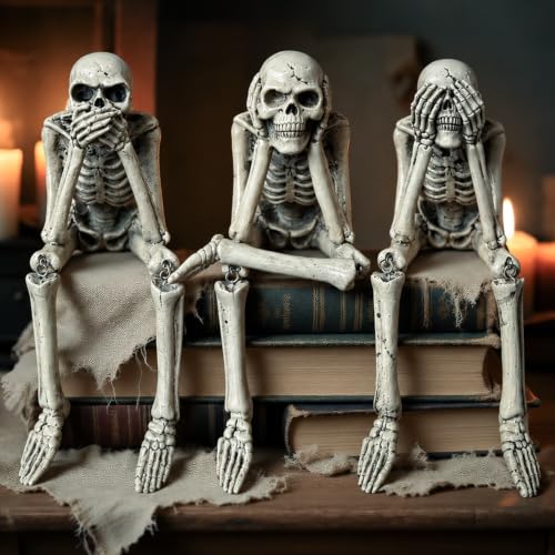 Halloween See Hear Speak No Evil Skeletons Statues,3PCS/7.5 INCH - color: No-evil