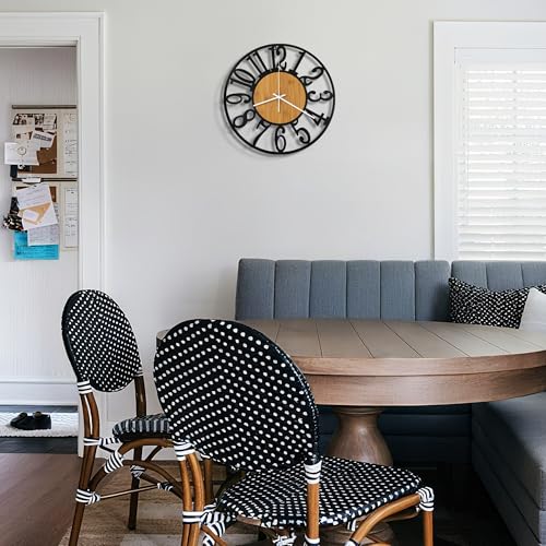 Maxstar 10" Silent Wall Clock – Battery Operated, Rustic Metal & Wood - color: Yellow, size: 10 Inch