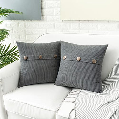HWY 50 Grey Chenille Throw Pillow Covers 20x20 Inch Buttons Pack of 2 - color: Grey, size: 20" x 20" (Pack of 2)