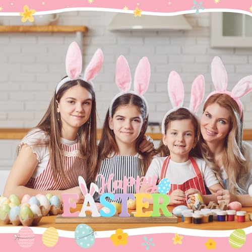 MiniInflat Happy Easter Metal Sign Rustic Table Decor Holiday Tiered Tray Decor with Wooden Base Freestanding Metal Word Sign for Home Tabletop Centerpiece Mantel Shelf Fireplace - style: Happy Easter