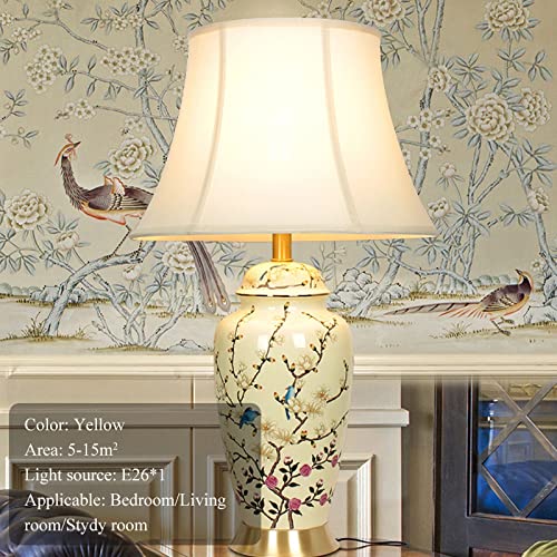 Flower Bird Ceramic Table Lamp, Rustic Vintage White 26.7" Tall Coastal Bedside lamp, Ceramic Lamp Body with Fabric Tapered Drum Shade for Living Room Bedroom House Bedside Nightstand Home