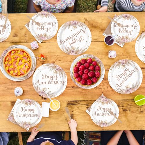 96Pcs Boho Bohemia Happy Anniversary Party Decorations, Serves 24 - style: Bohemian Wedding Plates