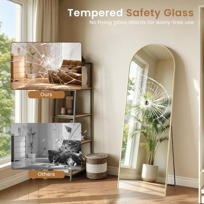 65" x 22" Arched Full Body Mirror with Stand（Gold） - color: Golden, size: 65"L x 22"W