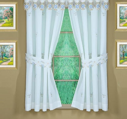Today's Curtain Verona Reverse Embroidery Panel Pair and Tiebacks, 72", White/Blue, 80" W X 72" L - color: White/Blue, size: 80"W x 72"L (Pack of 1)
