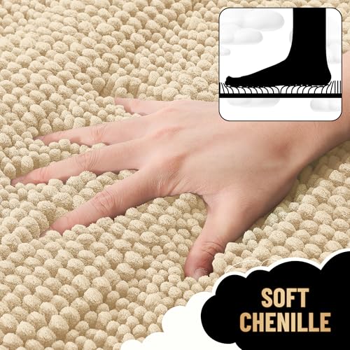 OLANLY Thick Bathroom Runner Rugs 70x24, Chenille Long Bath Rugs, Beige - color: Beige, size: 70" X 24"