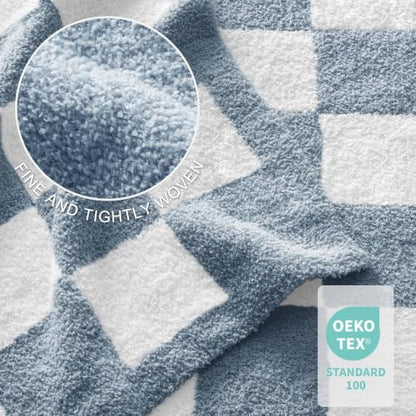 Exclusivo Mezcla Checkered Knit Blanket Twin Size for Bed, Stone Blue - color: Stone Blue, size: Twin (60"x80")