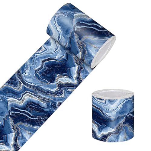 HOMETITUTE Peel and Stick Wallpaper Border 4x196in Navy Agate Pattern - color: Blue
