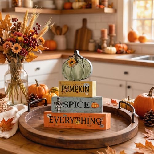 Smile Fall Wooden Decor Signs Teal Pumpkin Plaque PUMPKIN SPICE EVERYTHING Tiered Tray Tabletop Signs for Autumn Harvest Thanksgiving Home Decor - style: Pumpkin Spice