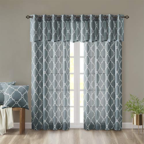 Madison Park Fretwork Print Window Curtain 1 Panel, 50x63 Blue/White - color: Blue/White, size: 50"W x 63"L (Pack of 1)