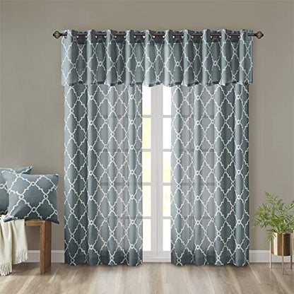 Madison Park Fretwork Print Window Curtain 1 Panel, 50x63 Blue/White - color: Blue/White, size: 50"W x 63"L (Pack of 1)