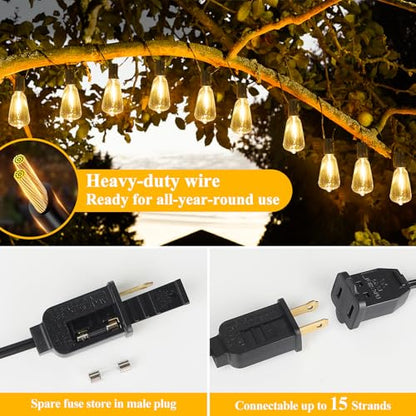 Brightever 100FT Outdoor String Lights 52 Bulbs, Waterproof Patio Lights - color: Black Wire Warm White, size: 100FT