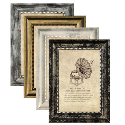 5x7 Picture Frames Set of 4- Rustic Retro Photo Frame with Real Glass Wall Mount and Tabletop Display Family Friends Wedding Gift - color: ps-Mix Color-4pcs, size: 5x7in