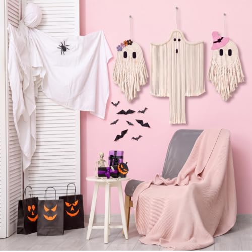 Remagr 3 Pcs Halloween Macrame Bats Wall Decor, Ghost Decor, Classic - style: Classic