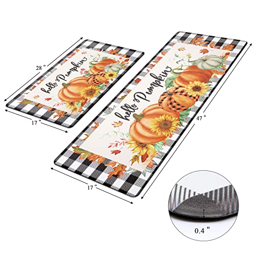 Pauwer Fall Kitchen Rugs Set of 2, Pumpkin Anti Fatigue Kitchen Mats - color: Hello Pumpkin