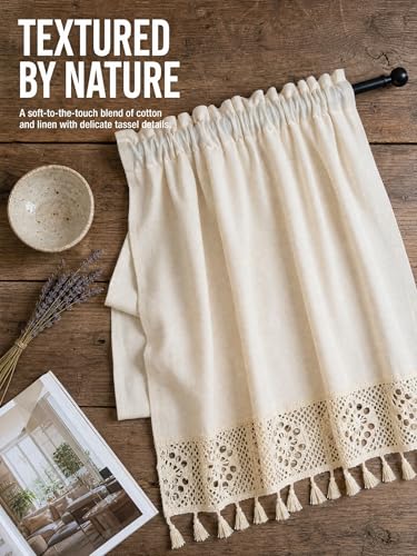 Molaxhome Linen Valances for Windows Boho Kitchen Valance Window Treatments - color: Beige, size: 35.4"W x 29.1"L (Pack of 1)