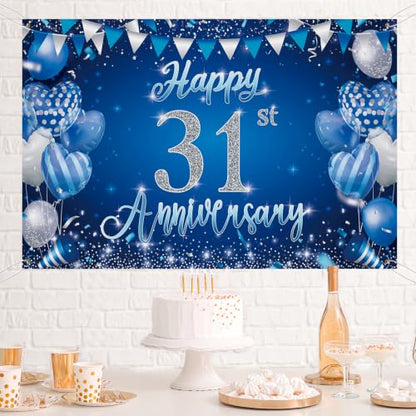 31st Anniversary Backdrop,Blue Silver 31st Wedding Anniversary Background - color: Blue, size: 31st